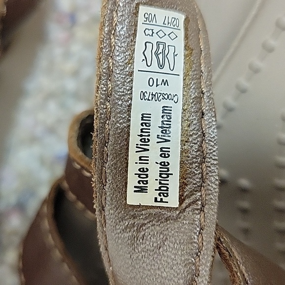 Crocs Brown Leigh Ann Women's Wedge Sandals Sz 10 Leather - Picture 6 of 6